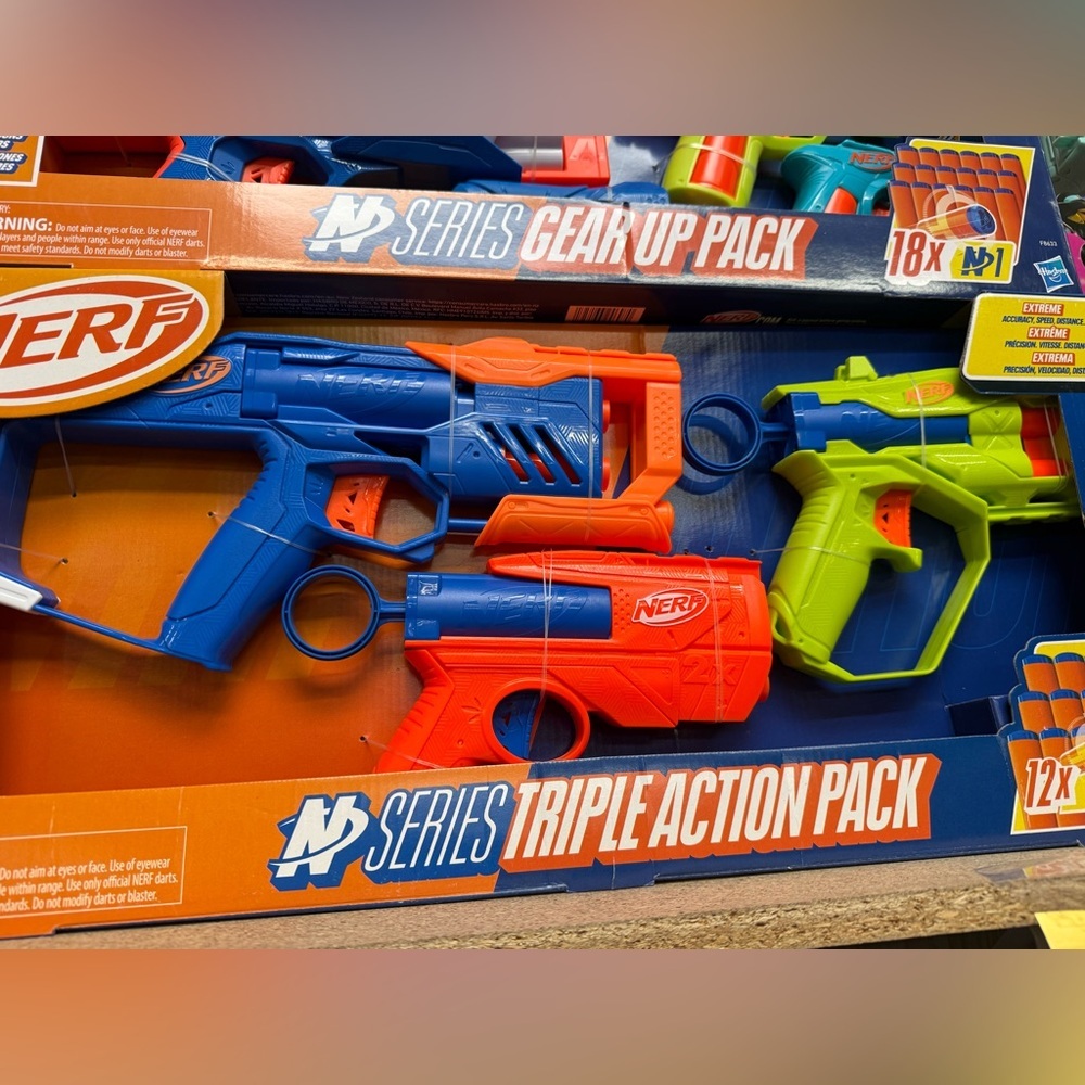 Nerf N-Series Triple Action Pack - Blue, Orange, Green new in box